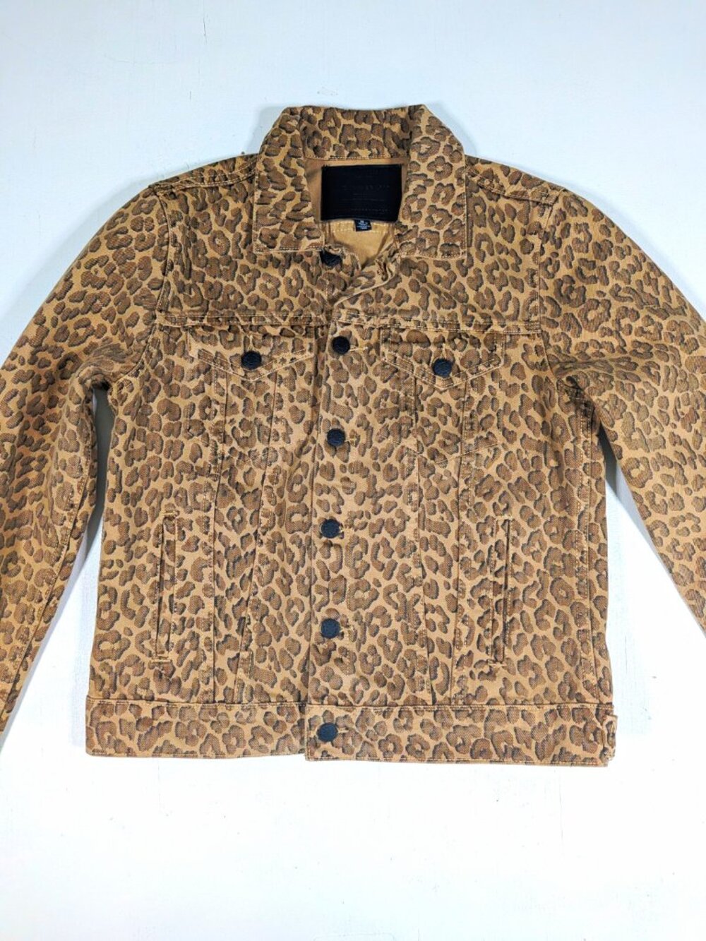 Lucky Brand Leopard Print Jean Jacket Womens M Brown Button Front Pockets